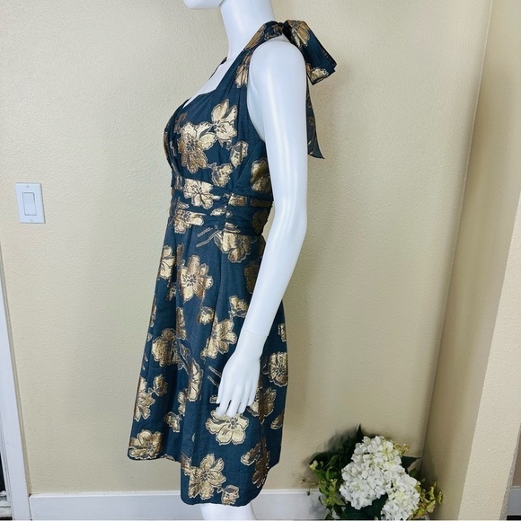 Rubber Ducky Production Dress Sz M Halter Floral Metallic - Picture 4 of 13